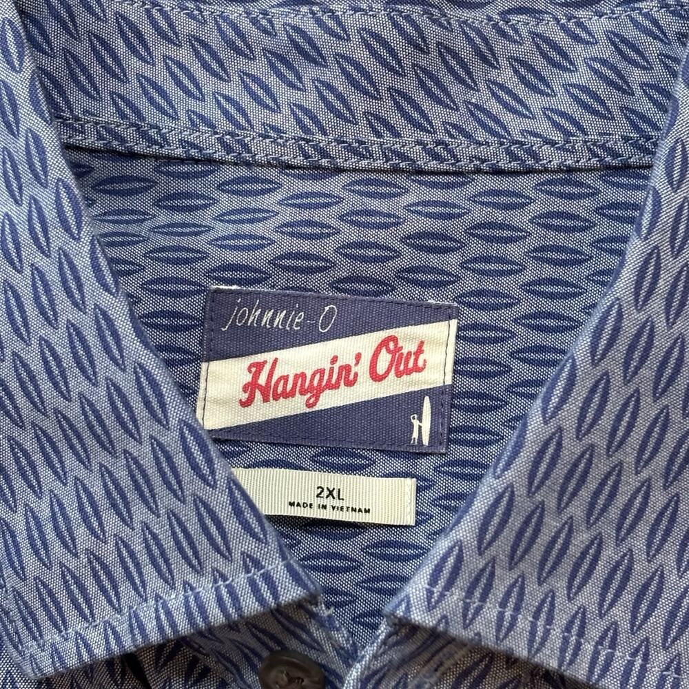 Johnnie-O Blue Geometric Print Long Sleeve Finley Button Down Cotton Stretch XXL - Picture 2 of 7